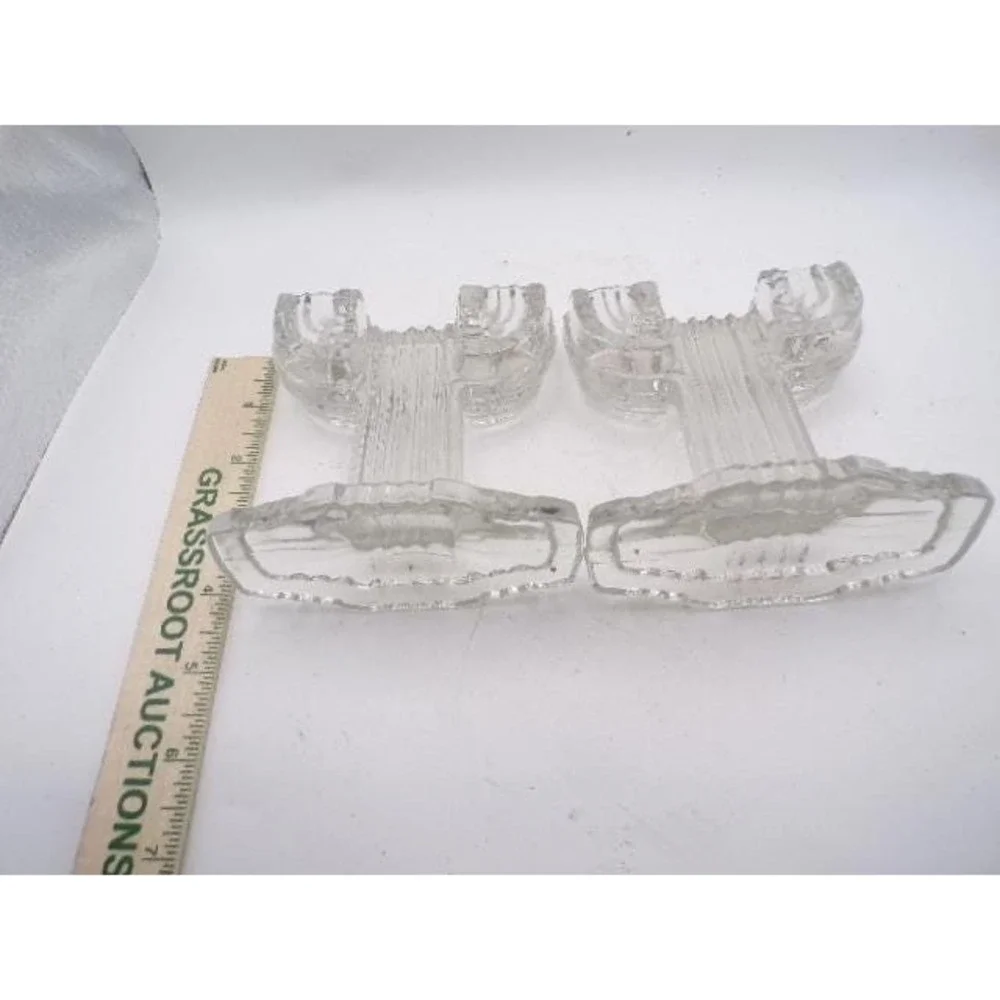 Set of 2 Clear‎ Glass Art Deco Votive Candle Holders Vintage Decor Cactus